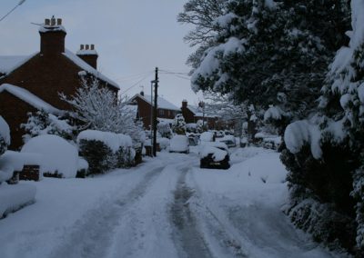 A very snowy road in Messingham