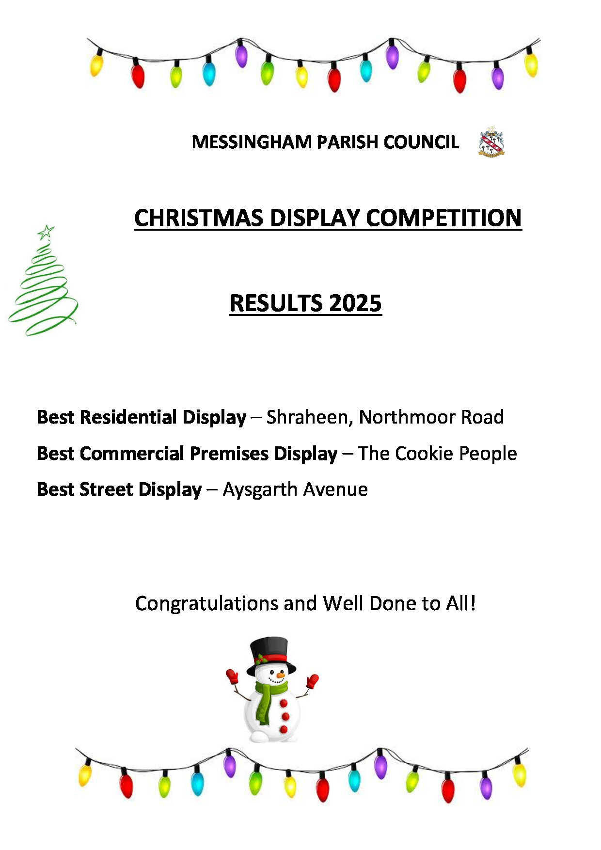 Christmas competition Results 2025_0 Community Hub Open: Wednesday 2pm – 5pm, Saturday 10am – 12noon.