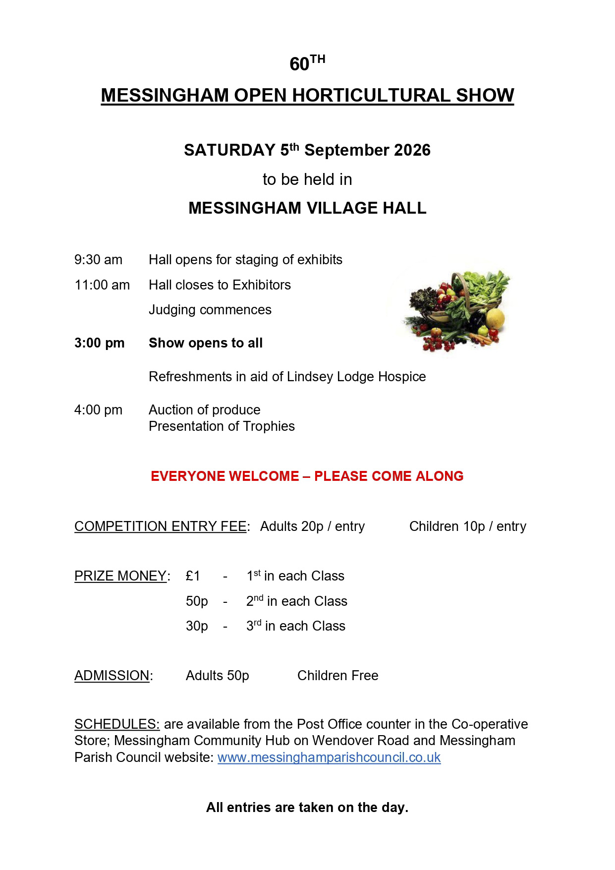 Horticultural Show poster 2026 Community Hub Open: Wednesday 2pm – 5pm, Saturday 10am – 12noon.