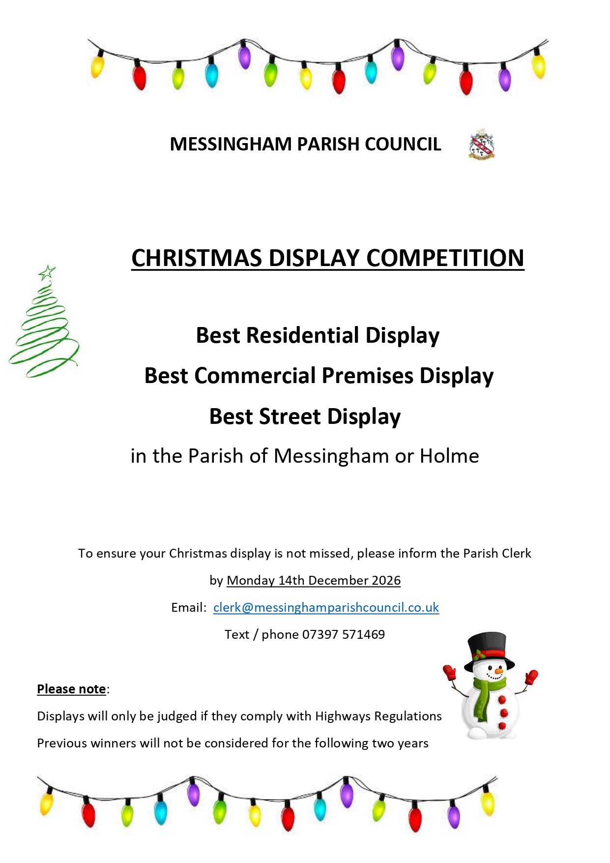 Christmas competition Community Hub Open: Wednesday 2pm – 5pm, Saturday 10am – 12noon.